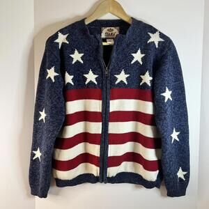 VINTAGE TIARA INTERNATIONAL AMERICAN FLAG FULL ZIP CARDIGAN SWEATER WOMENS M